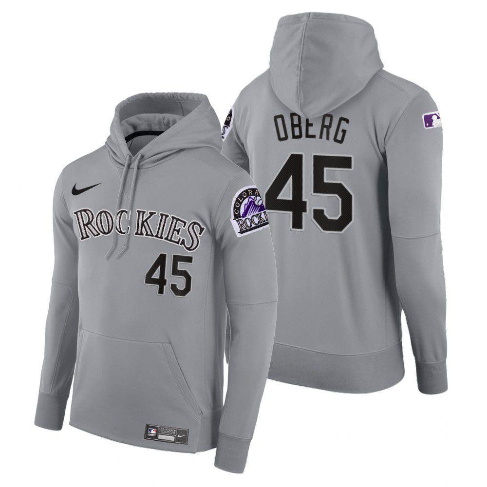 Men Colorado Rockies #45 Oberg gray road hoodie 2021 MLB Nike Jerseys->colorado rockies->MLB Jersey